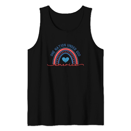 One Nation Under God Rainbow Embroidery Effect Tank Tops