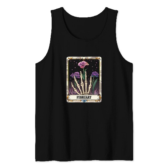 February Gothic Tarot Card - Violet Flower & Skele Tank Tops