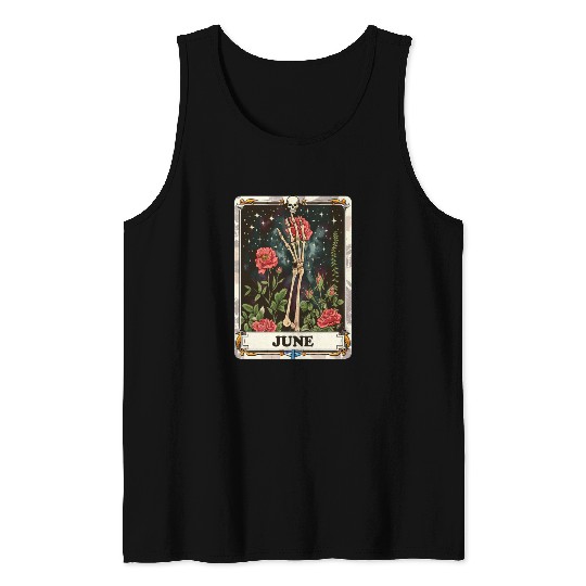June Gothic Tarot Card - Rose Flower & Skeleton's Tank Tops
