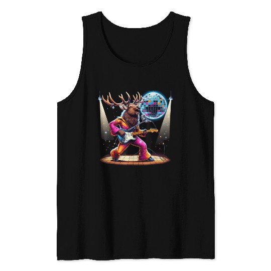 Disco Ball Guitar Elk Tank Tops