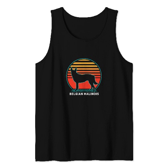 Retro 80s Dog Silhouette Belgian Malinois Tank Tops
