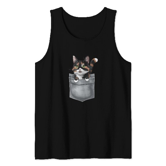 Japanese Bobtail Cat In Pocket Tank Tops