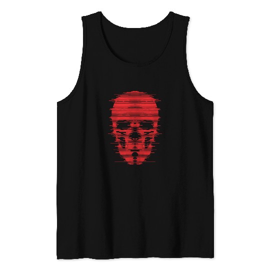 Red Skull Glitch Illustration Tank Tops