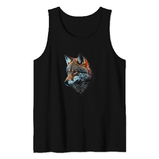 Wolf Portrait Animal Print Tank Tops