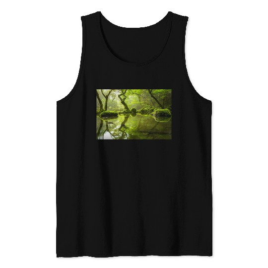 Enchanted Forest Reflections in Tranquil Pond Tank Tops