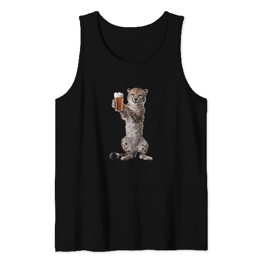 Cheetah Drinking Beer Realistic Tank Tops
