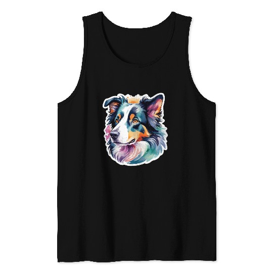 Border Collie Watercolor Tank Tops