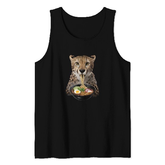Cheetah Eating Ramen Realistic Tank Tops