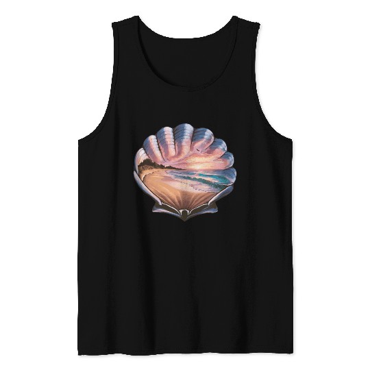 Seashell Beach Scene Serene Ocean Landscape Tank Tops