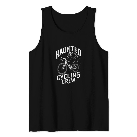 Haunted Cycling Crew: Ghostly Rider Design Tank Tops