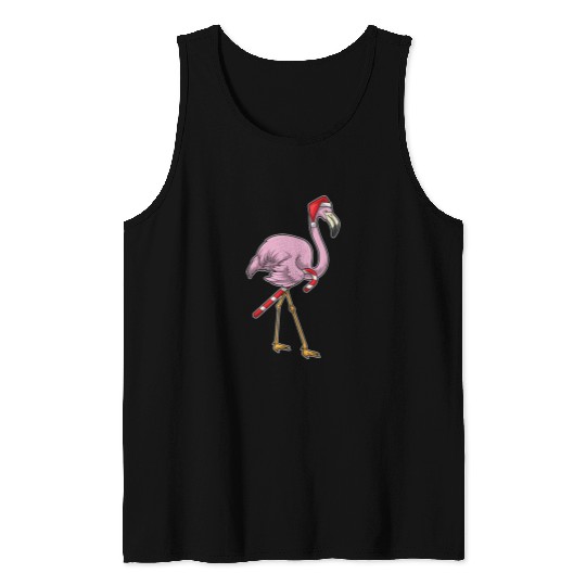 Flamingo Christmas Candy cane Tank Tops