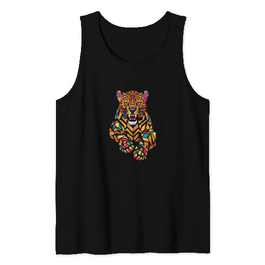 Colorful Geometric Jaguar Illustration Tank Tops