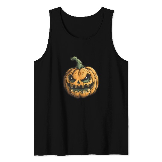 Grinning Green Stem Jack-O-Lantern Tank Tops
