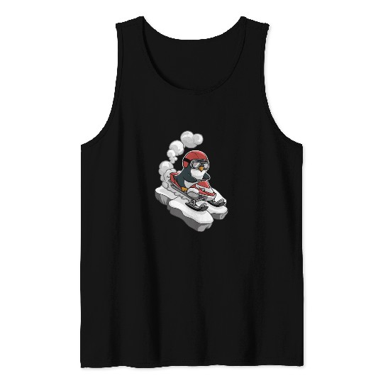 Penguin Riding Snowmobile With Goggles Tank Tops