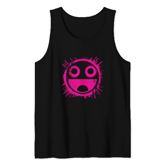 Pink Joyful Face Tank Tops