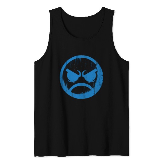 Cool Blue Angry Face Tank Tops