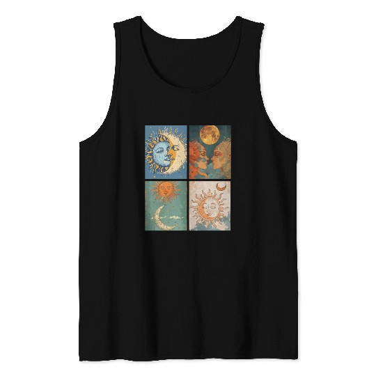 Moon and Sun Tarot Card Designed Look Tank Tops