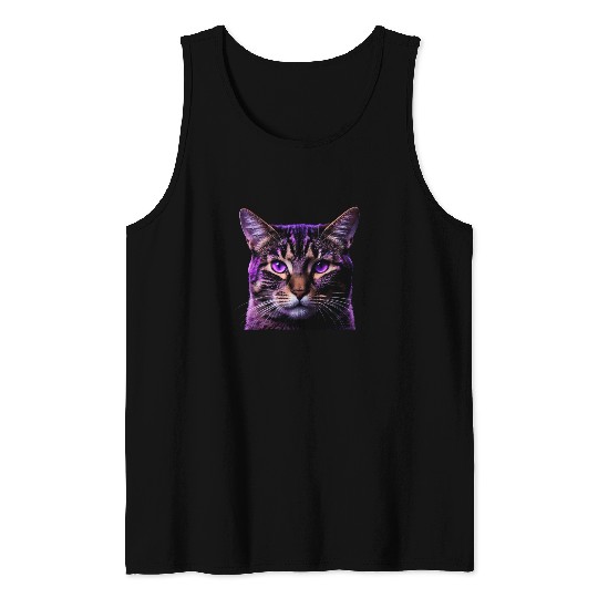 Vivid Lilac-Eyed Tabby Cat Portrait Tank Tops