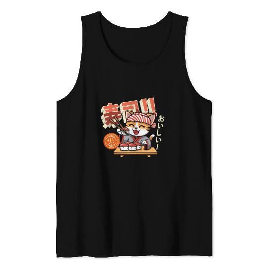 Sushi Chef Cat Adorable Culinary Cat Design Tank Tops