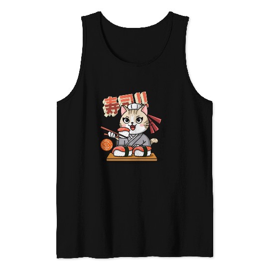 Sushi Chef Cat Adorable Culinary Cat Design Tank Tops