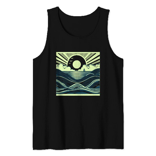 Ocean Sunrise Retro Wave Sailing Tank Tops