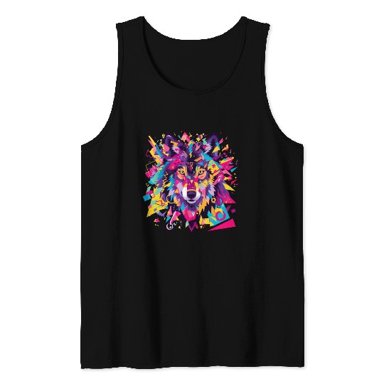 Majestic Pop Art Alpha Wolf - Vibrant Cool Tank Tops
