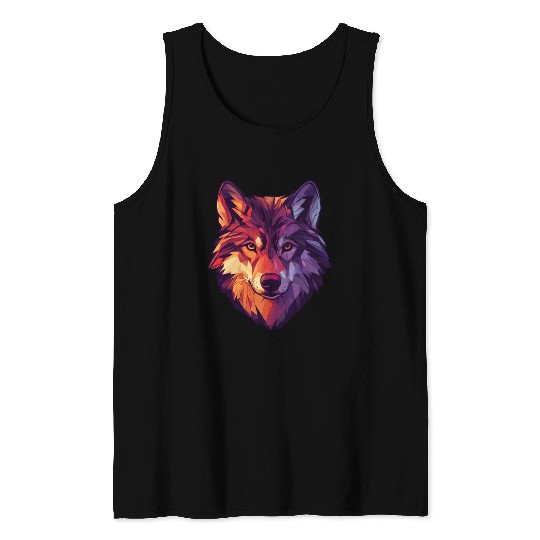 Floral Wolf Vintage Flowers Wolf Face for Wolves Tank Tops