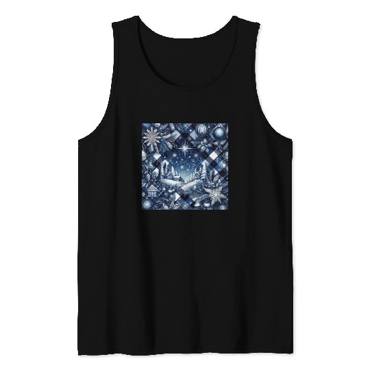 flannel blue and white christmas Tank Tops