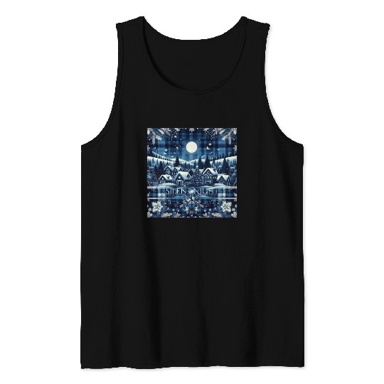 flannel silent night blue and white christmas Tank Tops