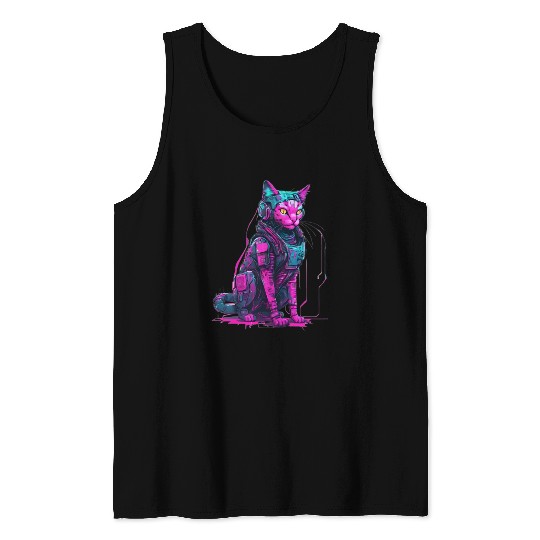 Cyber Warrior Cat Tank Tops