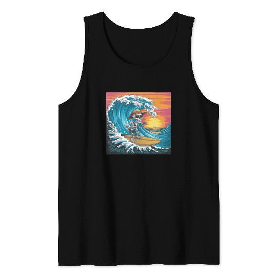 Surfing Skeleton Vibes Surfing Lifestyle Retro Tank Tops