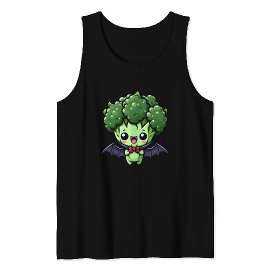 Cute Halloween Broccoli Vampire Cartoon Tank Tops