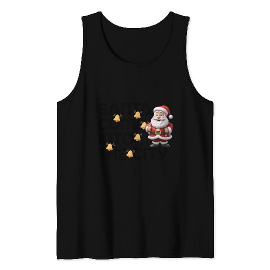 Festive Santa with Jingle Bells Design Tank Tops