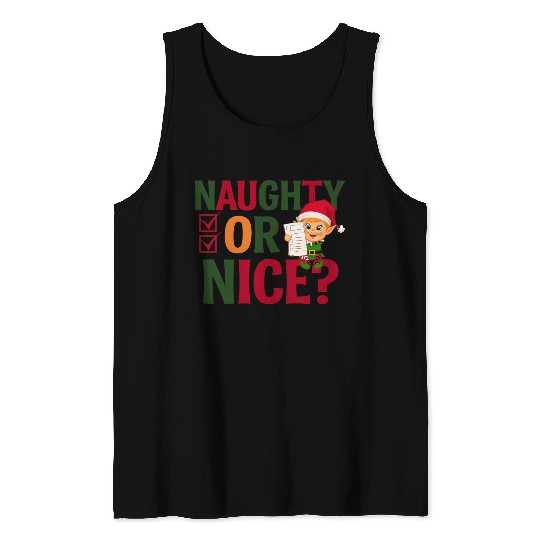 Naughty or Nice Elf Checklist Christmas Fun Tank Tops