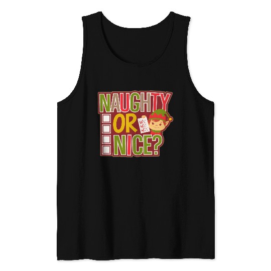 Playful Elf Naughty or Nice Holiday Fun Tank Tops