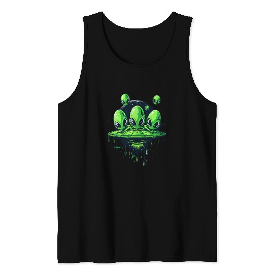 Funny Flying Saucer Alien Invasion Tank Tops