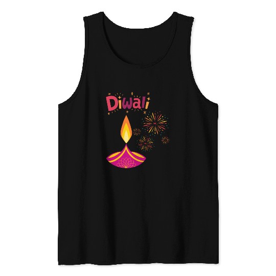 Diwali Design with Lamp & Festive Fireworks Tank Tops