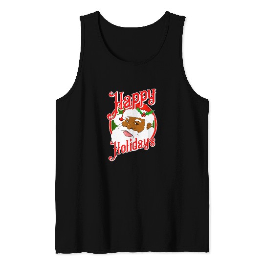 Happy Holidays African American Black Santa Claus Tank Tops