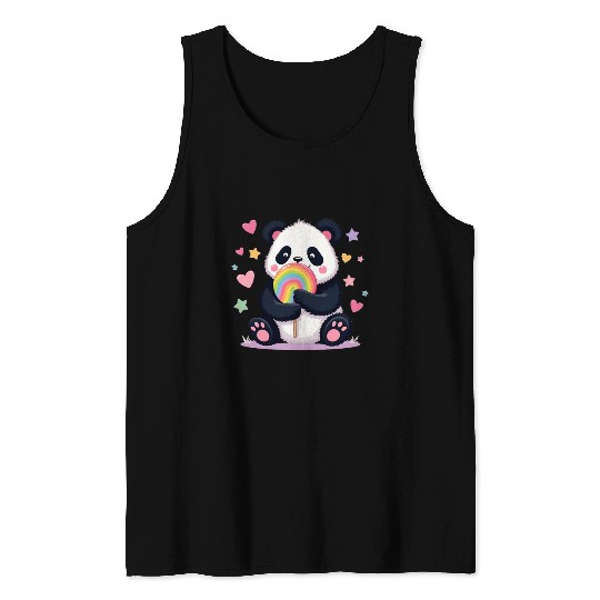 Chubby Panda with Rainbow Lollipop Tank Tops