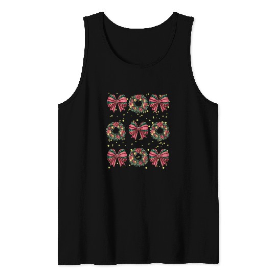 Christmas wreath, Christmas Coquette Bow Tank Tops