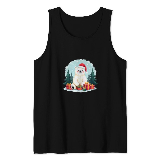 Adorable Polar Bear in Santa Hat Tank Tops