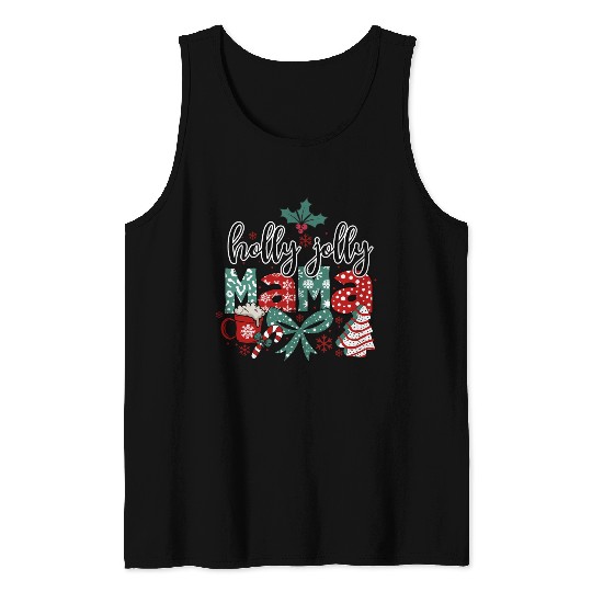 Holly Jolly Mama Coquette Bow Christmas Tank Tops