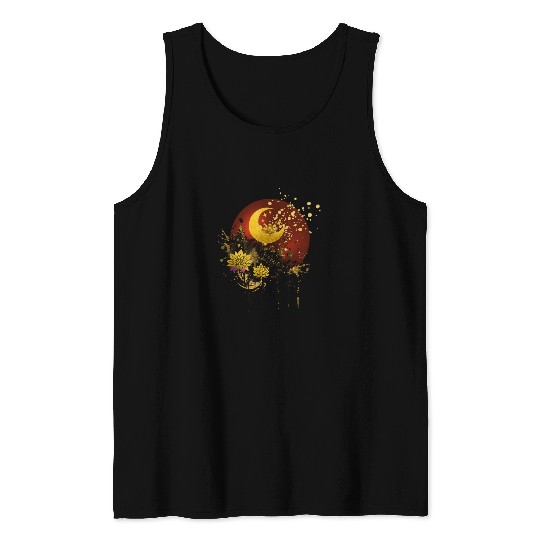 Celestial Lotus Moon Spray Design Tank Tops