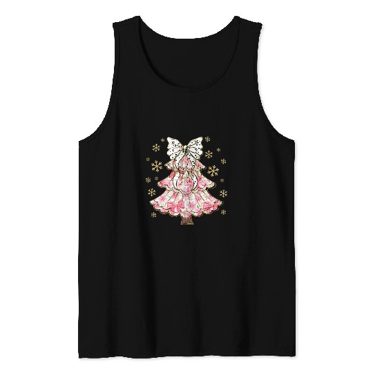 Preppy Pink Coquette Bow Xmas Tree Tank Tops