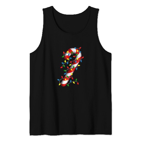 Candy Cane Merry and Bright Christmas Lights Candy Tank Tops