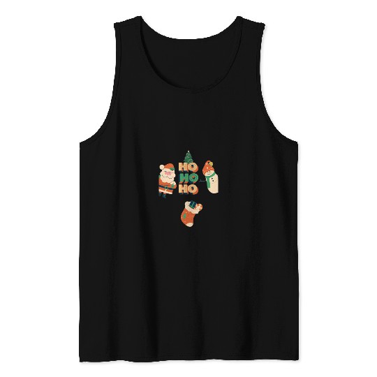 Beige Red Green Illustrative Christmas Tank Tops