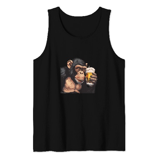 Cute Chimpanzee Drinking Beer 2 Tank Tops