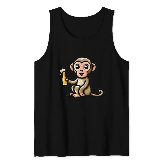 Cute Monkey Drinking Beer 3 Tank Tops