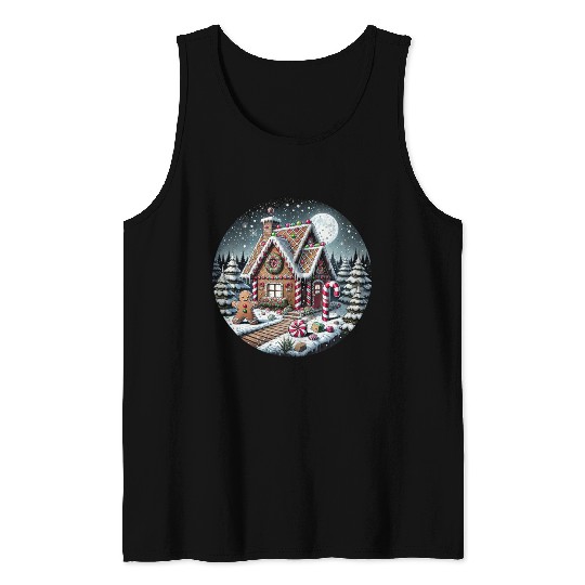 Christmas Gingerbread House with Candy Canes Tank Tops