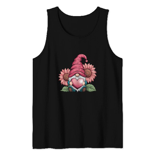 Happy Valentines Gnome with Sunflower Tank Tops